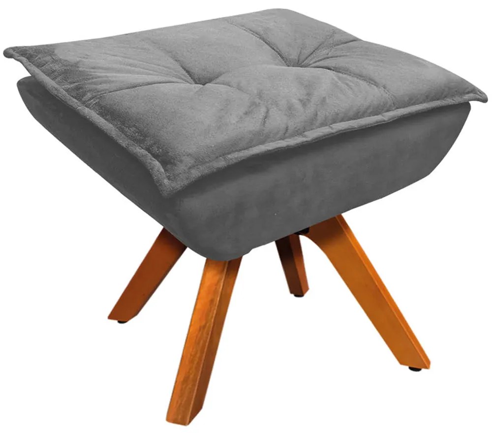 Puff Decorativo Base Giratória em Madeira Charger Suede Grafite G19 - Gran Belo