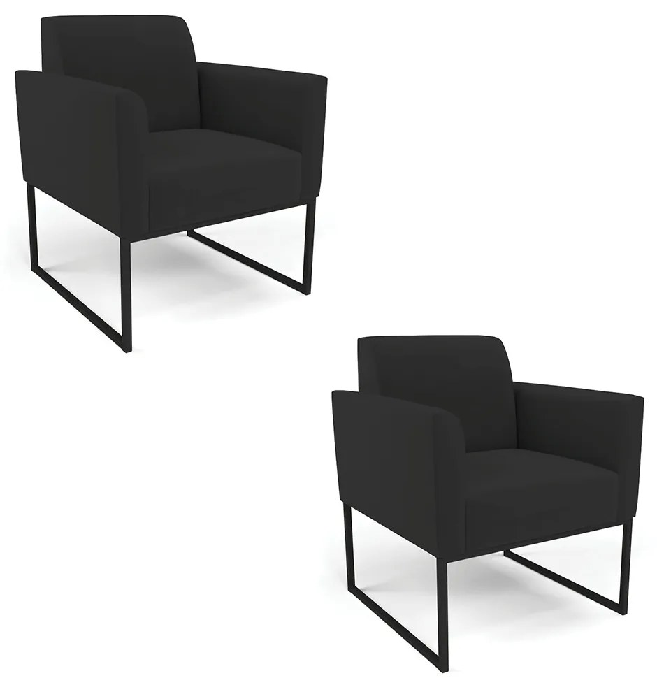Kit 2 Poltronas Base Industrial Preto Marisa Veludo - Preto