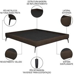 Cama Casal com Cabeceira 145cm Pés Metálicos Elisa S05 Veludo Marrom -