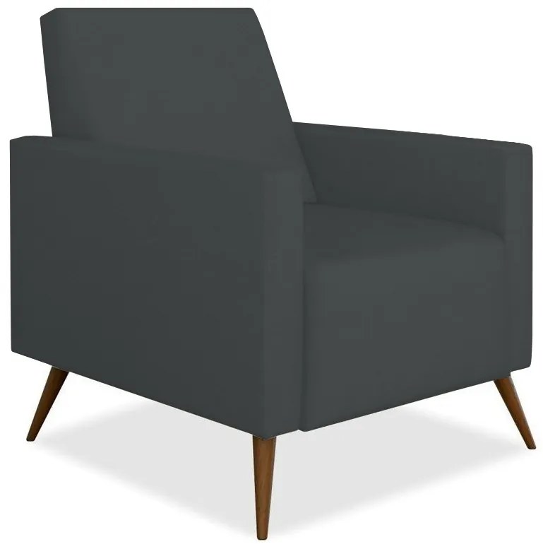 Kit Poltrona Gabi Pé Palito + Puff Quadrado Suede Cinza Grafite Sala, quarto, amamentação