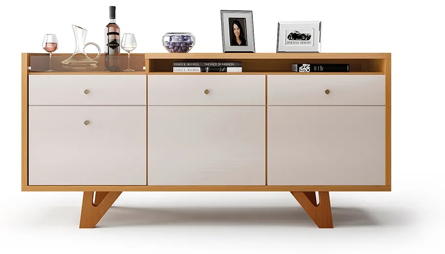 Balcão Aparador Buffet 2 Portas Emili H01 - D'Rossi - Cinamomo e Off White