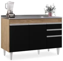 Balcão Gabinete com Pia Inox 120cm Michigan Castanho/Preto - Lumil