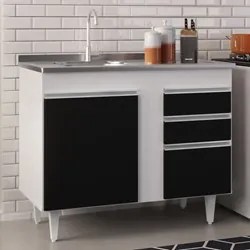 Armário Aéreo Indiana e Balcão Gabinete 100cm com Pia Inox Luziania Br