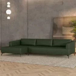 Sofá 4 Lugares 306cm Com Chaise Esquerdo Eko Couro Verde Z55 - Mpozena
