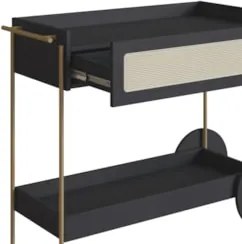 Carrinho Bar 1 Gaveta Porta Taça Pé Metal Arlo A10 Nero/Dourado - Mpoz