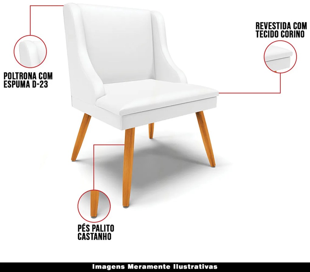 Cadeira Decorativa Sala de Jantar Pés Palito de Madeira Firenze PU Branco Fosco/Natural G19 - Gran Belo