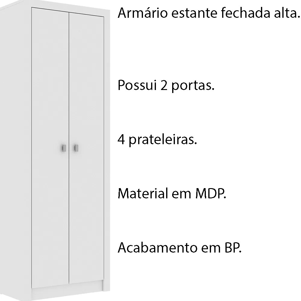 Armário Estante Alto para Escritório Home Office ME4105 MDP Branco G69 - Gran Belo