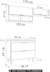Armário de Cozinha Com Tampo CP03 170cm Pérola Branco Z34     - Mpozen