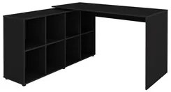 Mesa Escrivaninha em L Eron e Estante Livreiro Maly A06 Preto - Mpozen
