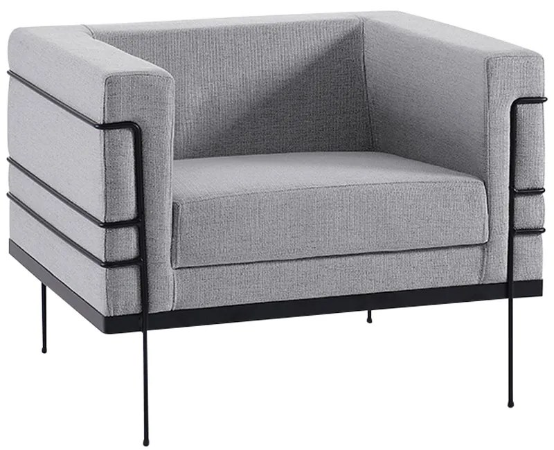 Poltrona Decorativa Base de Aço Preto Jeanneret-Gris Linhão Cinza G17 - Gran Belo