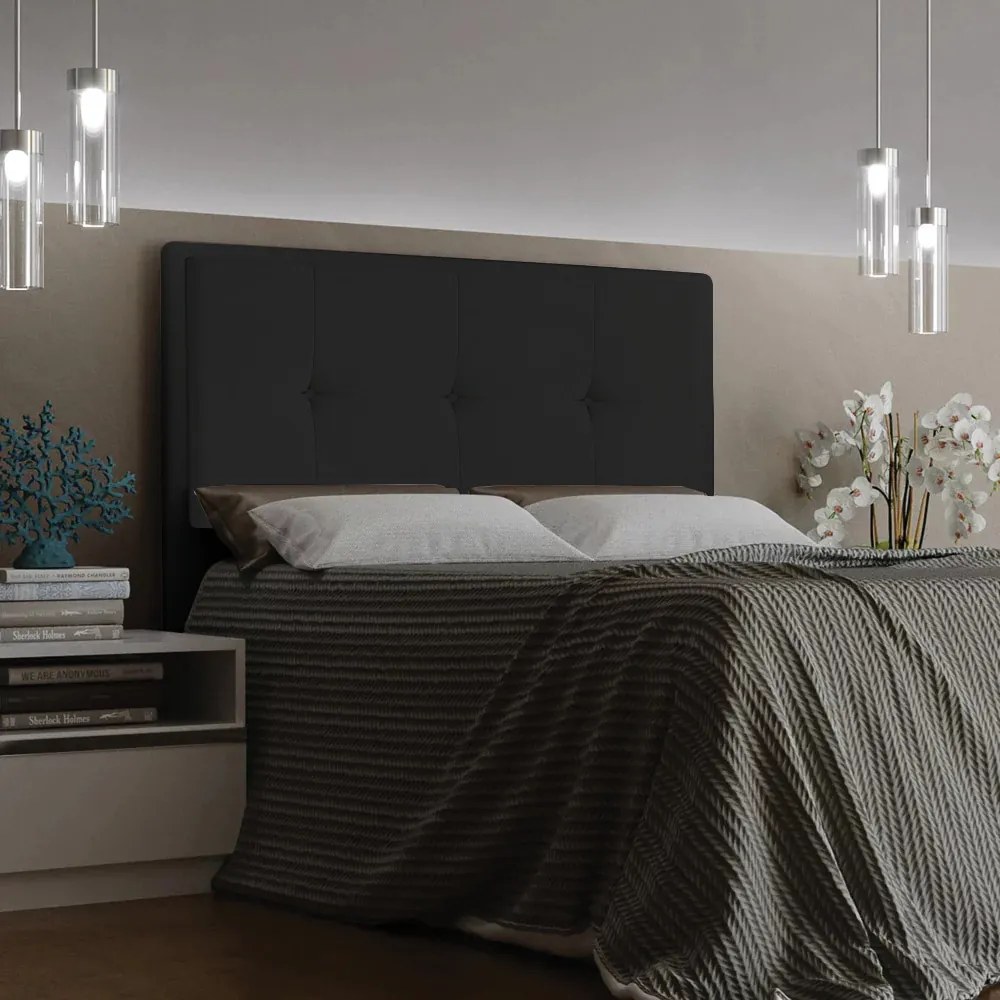 Cabeceira Ametista Para Cama Box Casal 140 cm Suede Preto - D'Rossi