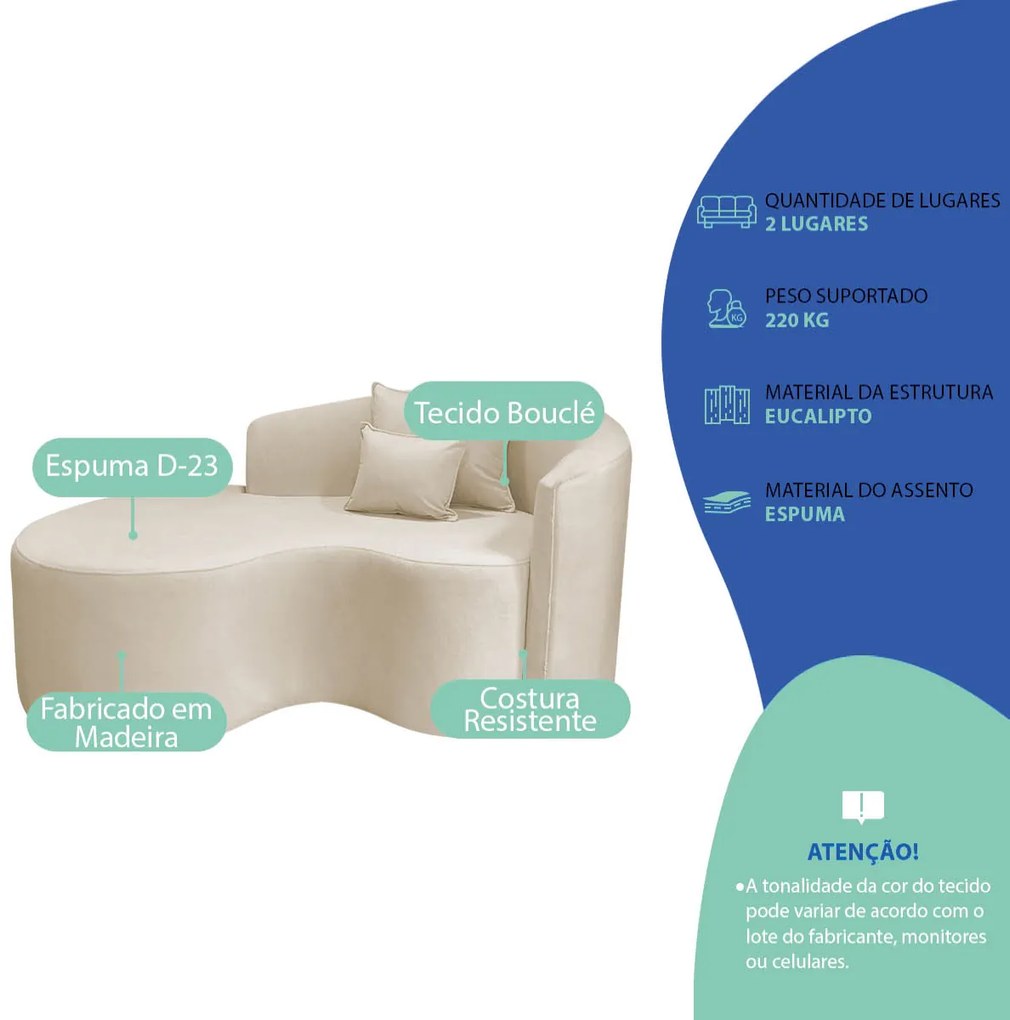 Kit Recamier Curvo Sala de Estar Inglaterra 150cm Lado Esquerdo e Poltrona Orgânica Luxo Luiza Max Bouclé