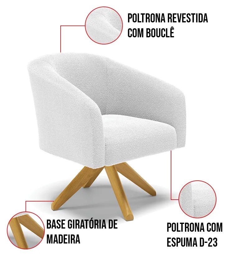 Poltrona Decorativa Giratória MA30 Kit Stella Bouclê Off White D03 - D'Rossi