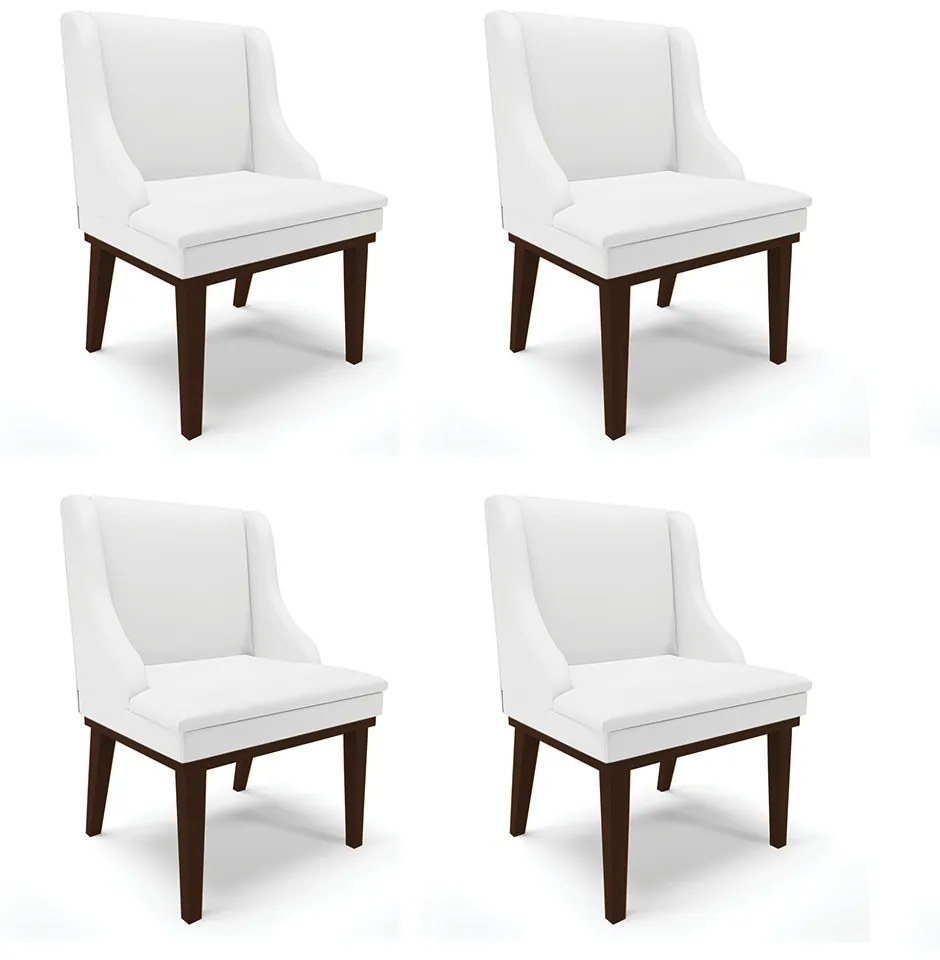 Kit 04 Cadeiras de Jantar Liz Corino Branco Base Fixa Madeira Tabaco D03 - D'Rossi