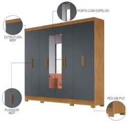 Guarda Roupa Casal com Espelho 8 Portas 236cm Ágata Z17 Freijó/Cinza -