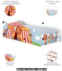 Cama Solteiro Infantil Baixa Para Colchão 188x88cm Circo K06 - Mpozena