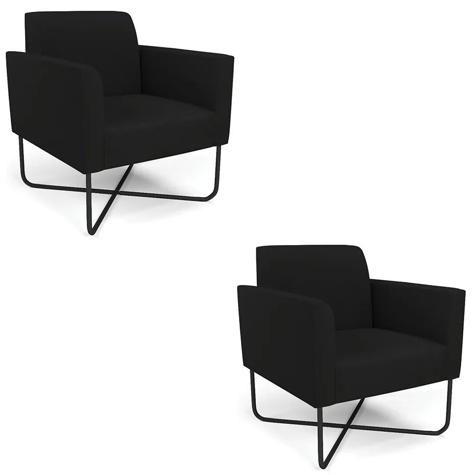 Kit 2 Poltronas Base X Industrial Preto Marisa Linho - A79 Preto