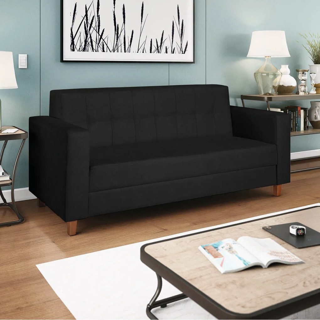 Sofá 2 Lugares Denver Suede Preto - ADJ Decor