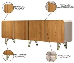 Balcão Buffet Piacente Com Cristaleira Alvora H01 Off White/Cinamomo -