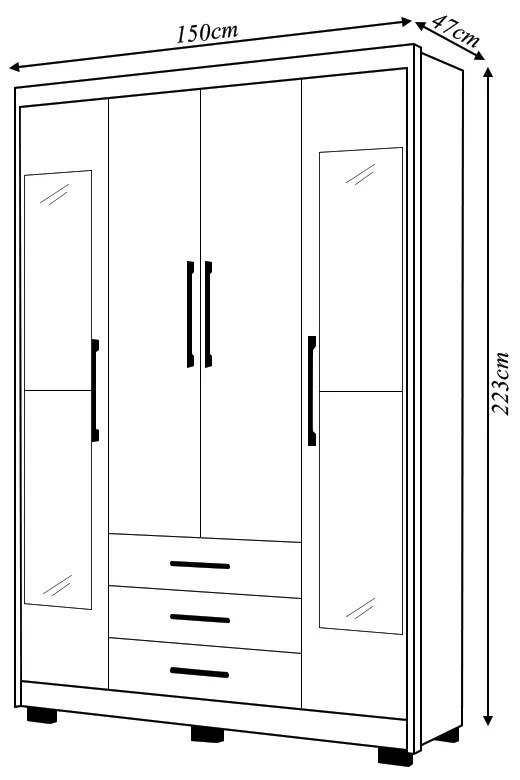 Guarda Roupa Solteiro Linna 150cm 4 Portas de Bater 2 com Espelhos 3 Gavetas Nature/OffWhite G98 - Gran Belo