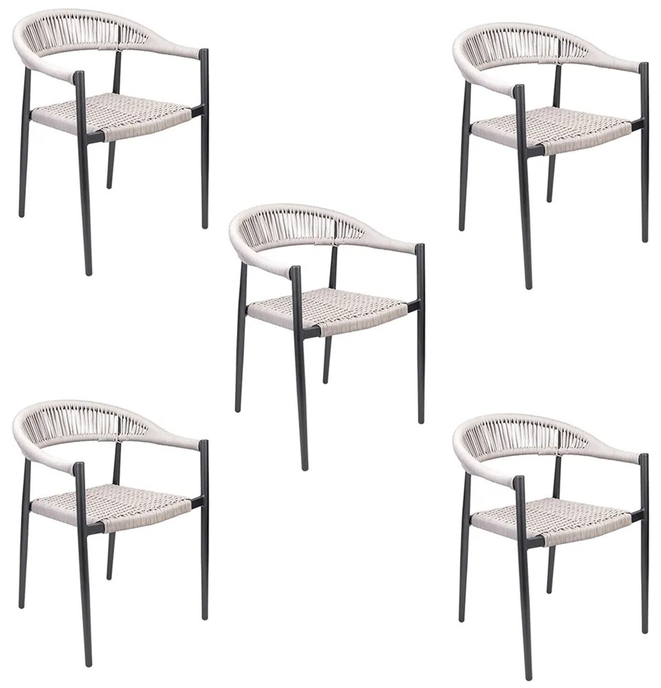 Kit 5 Cadeiras Área Externa de Alumínio Carmy com Corda Naútica Grafite/Amêndoa G56 - Gran Belo