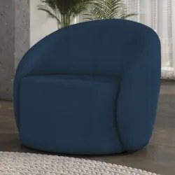 Poltrona Sala Giratória Redonda 91cm Steve Boucle Azul I01 - Mpozena