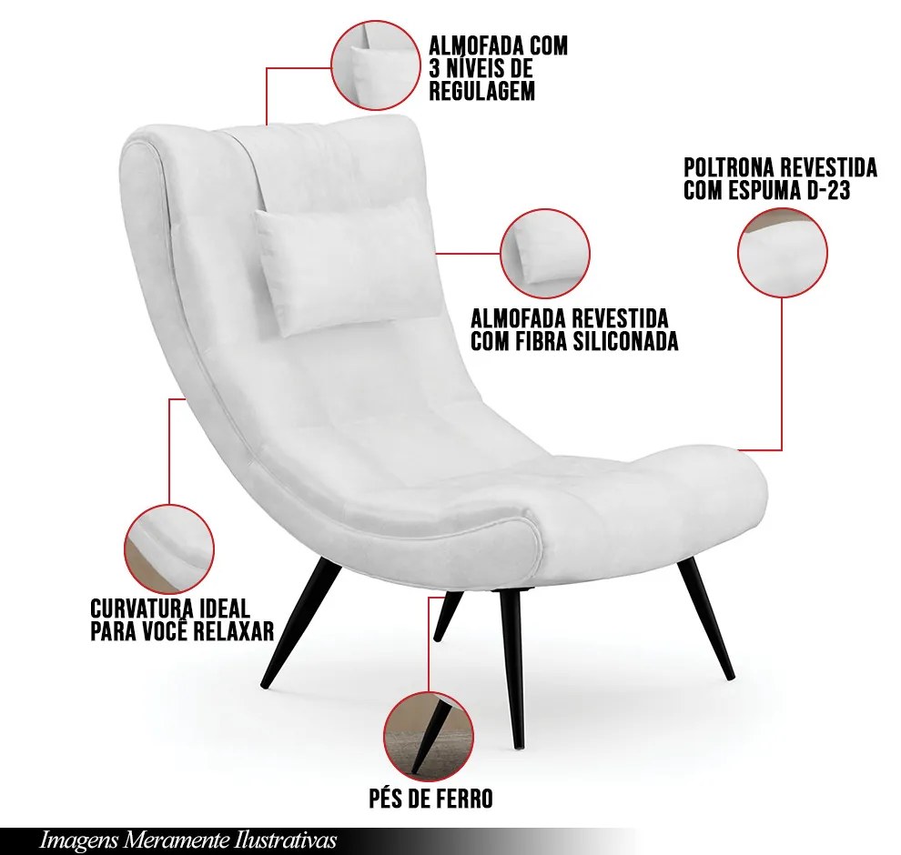Kit 2 Poltronas Decorativas Sala de Estar Pés Palito Letty PU Branco G19 - Gran Belo