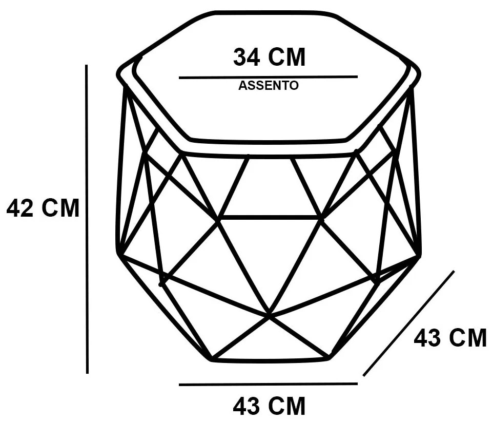 Puff Aramado Hexagono Decorativo Industrial Cobre com Sintético Bege