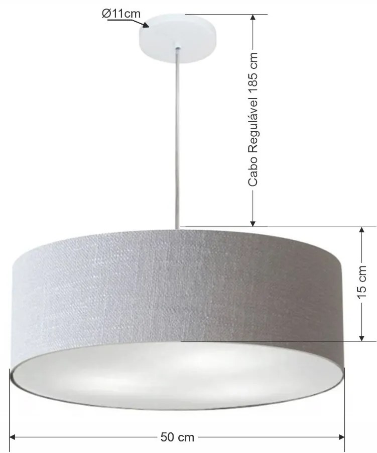 Lustre Pendente Cilíndrico Md-4217 Cúpula em Tecido 50x15cm Rustico Cinza - Bivolt