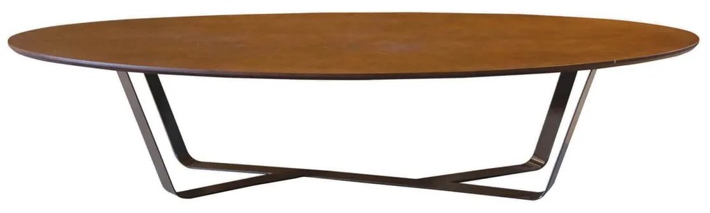 Mesa de Centro Olava Design Oval Tampo Tingido Base Chapa Aço Maciço Pintado