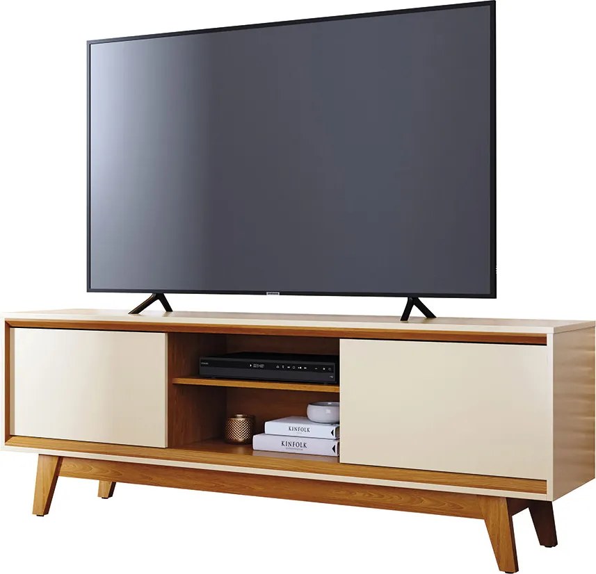 Bancada Decorativa Loser MDP Pintura UV 2 Portas Deslizantes até 65 Cinamomo/OffWhite G97 - Gran Belo
