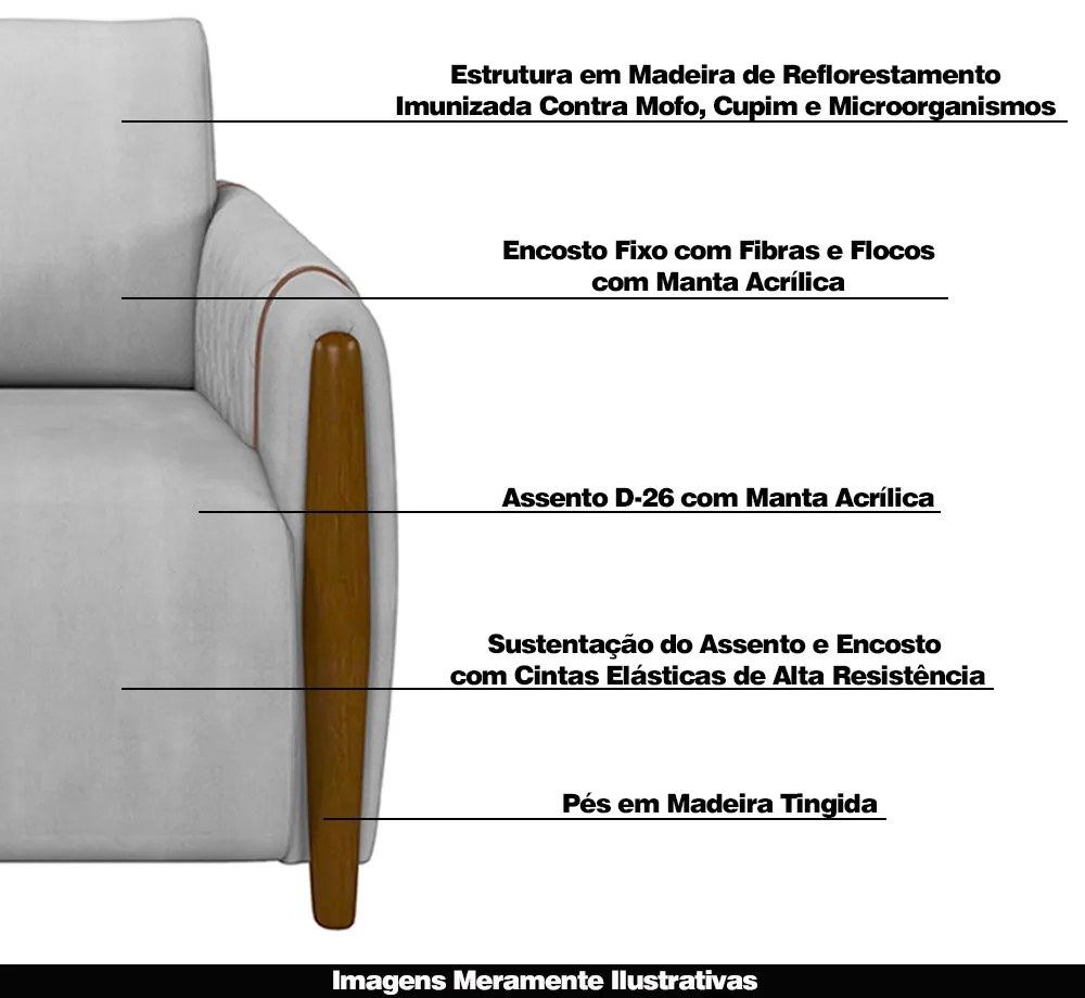 Sofá Decorativo 3 Lugares 223cm Maceió Veludo Cinza G45 - Gran Belo
