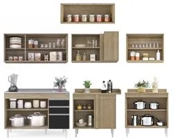 Armário de Cozinha Modulado de Canto 7 Peças CP21 com Pia Inox Castanh