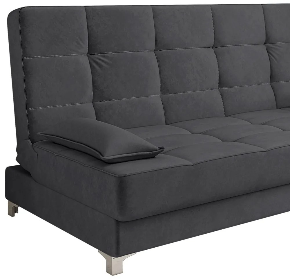 Sofá Cama Equador 193 cm Encosto Reclinável Veludo Grafite Pés Plástico Cromado - D'Rossi