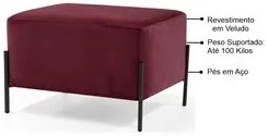 Kit 2 Puffs Decorativos 60cm Base Aço Status C-278 Veludo Marsala - Do