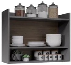 Armário de Cozinha Aéreo 71cm 2 Portas 1 Nicho Ceci Z34 Grafite/Freijó