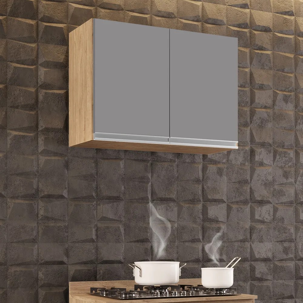 Armário Aéreo de Cozinha Lavanderia 02 Portas Eva 80 cm L06 - D'Rossi - Castanho e Cinza