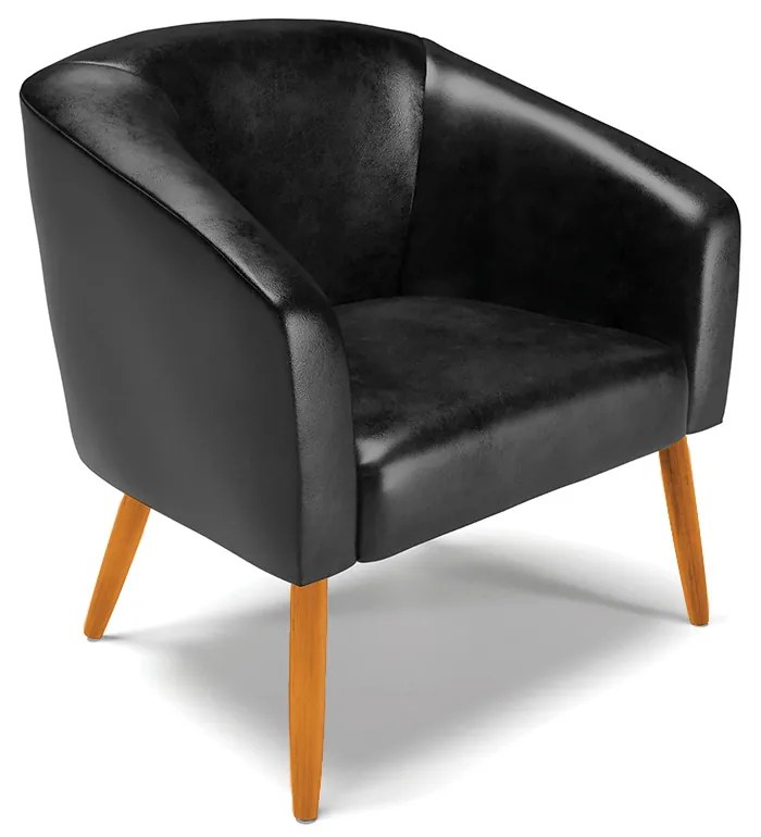 Poltrona Decorativa Pé Palito Castanho kit 2 Stella Sintético PU D03 - D'Rossi - Preto