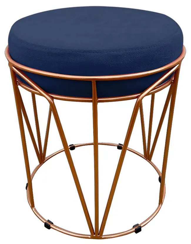 Puff Multiuso com Mesa Babu 2 em 1 Suede Azul Marinho Base Cobre - D'Rossi