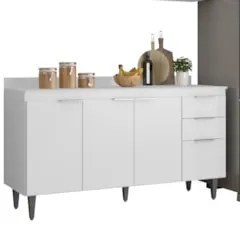 Armário de Cozinha Com Tampo CP03 220cm Pérola Branco Z34     - Mpozen