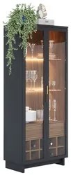Sala de Jantar Cristaleira Tijuca e Buffet Vicky Com Espelho C05 Preto