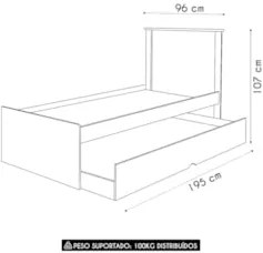 Cama Solteiro Infantil Com Auxiliar 188x88cm Nuvens K06 - Mpozenato