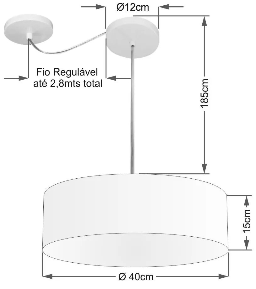 Lustre Pendente Cilíndrico Com Desvio De Centro Md-4255 Cúpula em Tecido 40x15cm Café - Bivolt