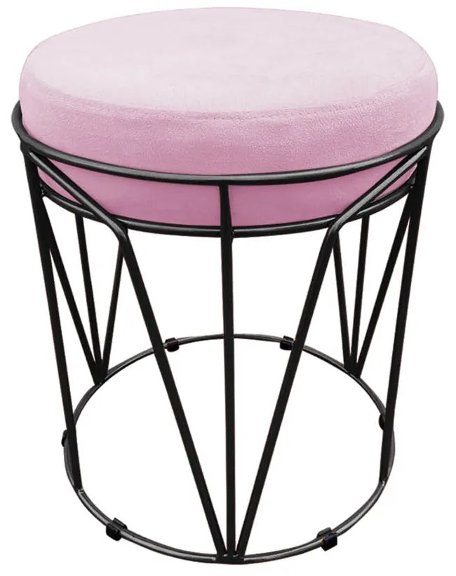 Puff Multiuso com Mesa Babu 2 em 1 Suede Rosa Bebê Base Preto - D'Rossi