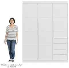 Guarda Roupa Infantil 3 Portas 4 Gavetas Lua Z39 Branco - Mpozenato