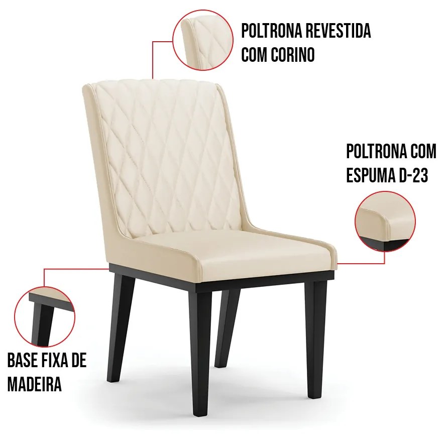 Cadeira Sala de Jantar Base Madeira Preto kit 8 Sofia Sintético D03 - D'Rossi - Bege