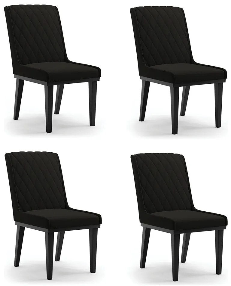 Cadeira Sala de Jantar Base Madeira Preto Kit 4 Sofia Suede Azul Marinho D03 - D'Rossi - Preto