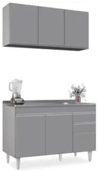 Armário Cozinha e Balcão Com Pia 120cm Michigan Cinza       - Lumil