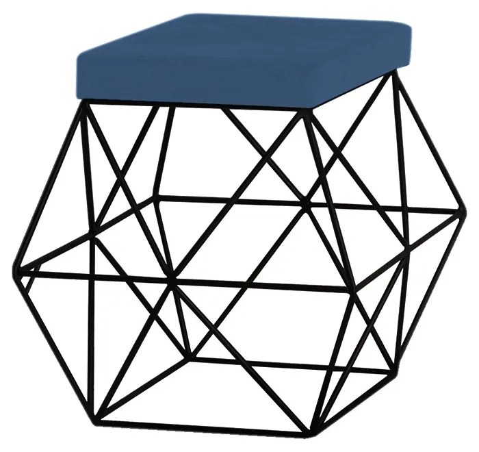 Puff Decorativo Sala de Estar Base Preto Trixie Suede Azul Marinho G41 - Gran Belo