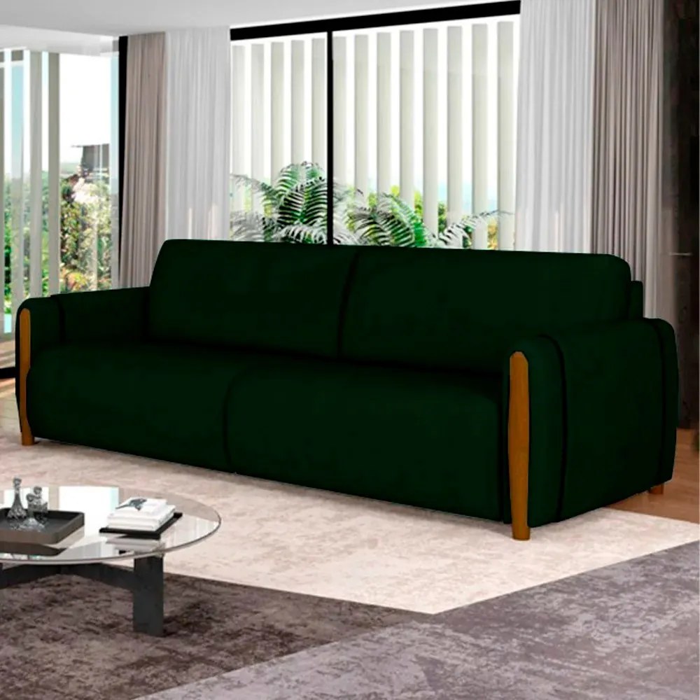 Sofá Decorativo 3 Lugares 223cm Maceió Veludo Verde G45 - Gran Belo